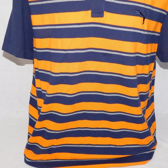 PUMA Mens 2XL Blue Orange Striped Pique Golf Polo Shirt - Picture 3 of 8